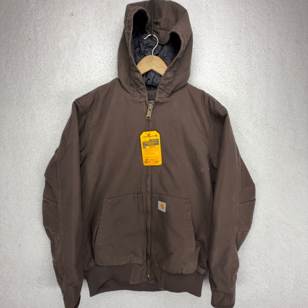 Carhartt Active Jac Washed Duck Insulated Mens Medium J130 Brown Hooded NWT
